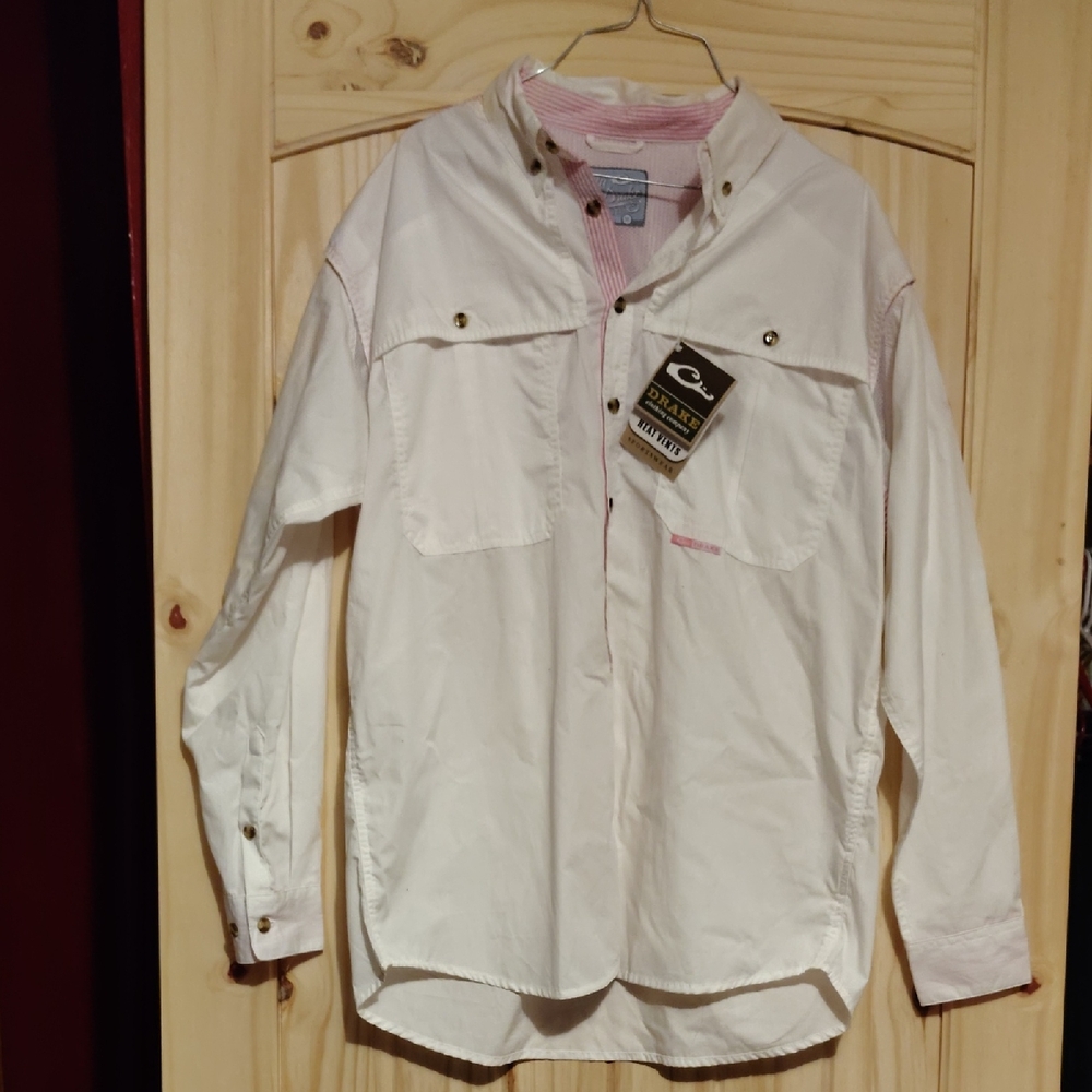 NWT Drake (Lady) White Button Down Shirt With Ventilation Size Medium